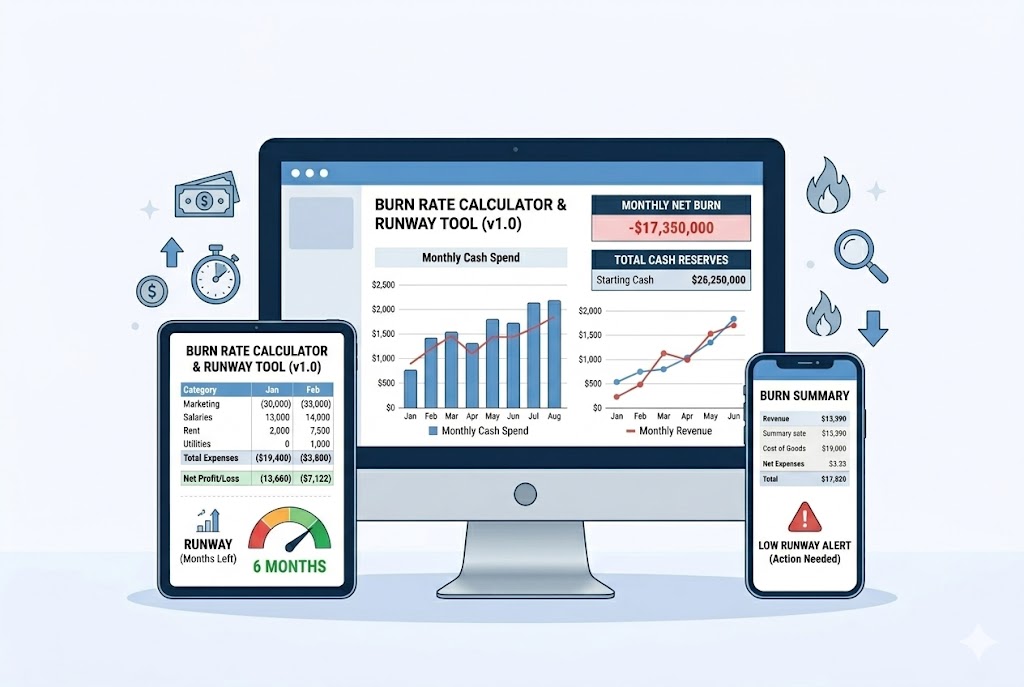 Burn Rate Calculator for Startups Dashboard by NeoTemply